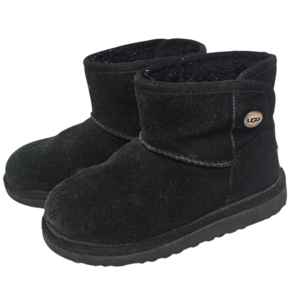Ugg Jona Toddler 12T Black Suede Boots Sherpa Insulated Snap Button Cozy Winter